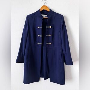 Tahari Navy Trench Coat with Gold Button Details
